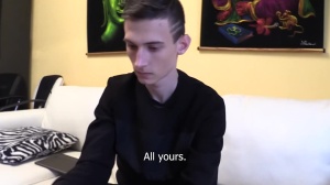 lusty twink lies down and spread the wazoo open