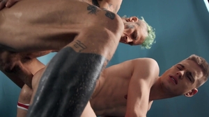 MEN: Pierced american twink boy gets a buzz out of bondage